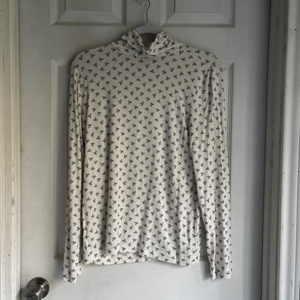 LOFT longsleeve Bow coquette‎ Top turtleneck Women's Sz L cottagecore grannycore